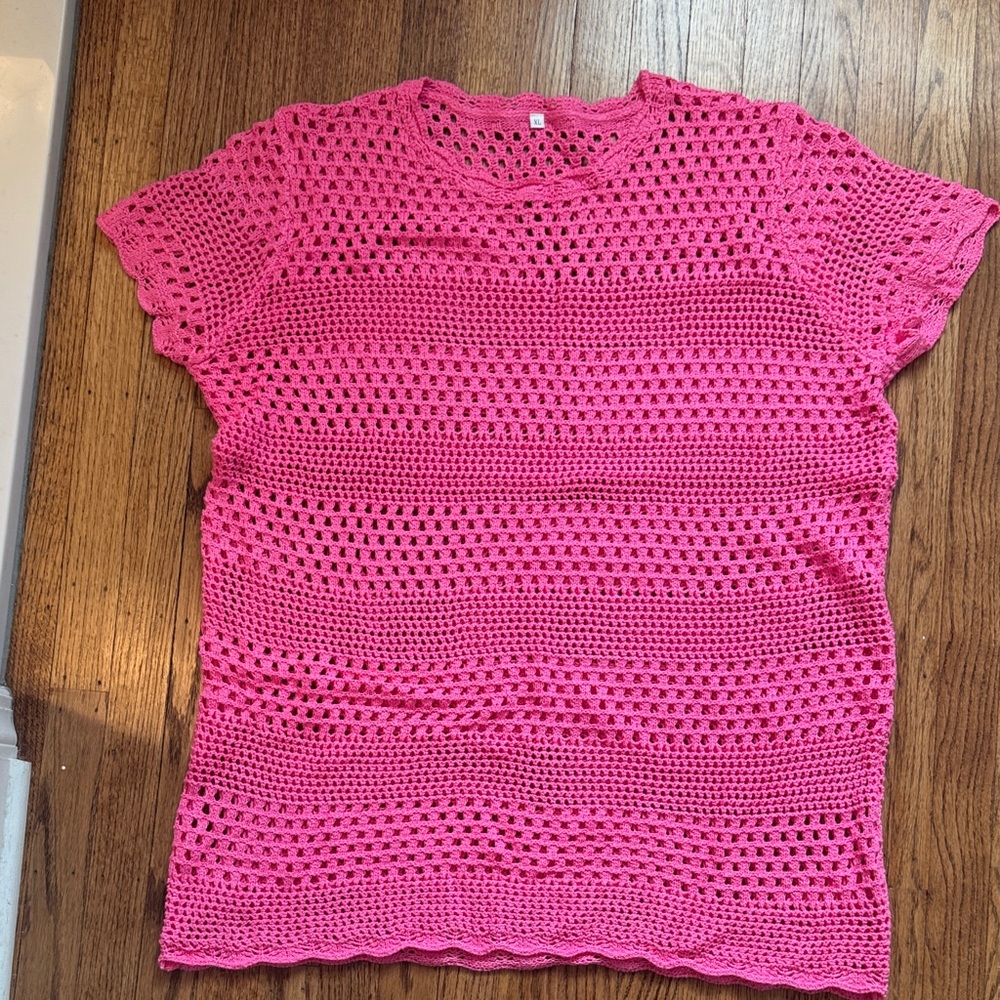 Pink Crochet Women Swim Cover Up